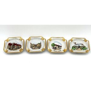 Vtg‎ Hallerstein Bavaria Set of 4 Mini Trinket Ash Tray Germany Landmarks Gold